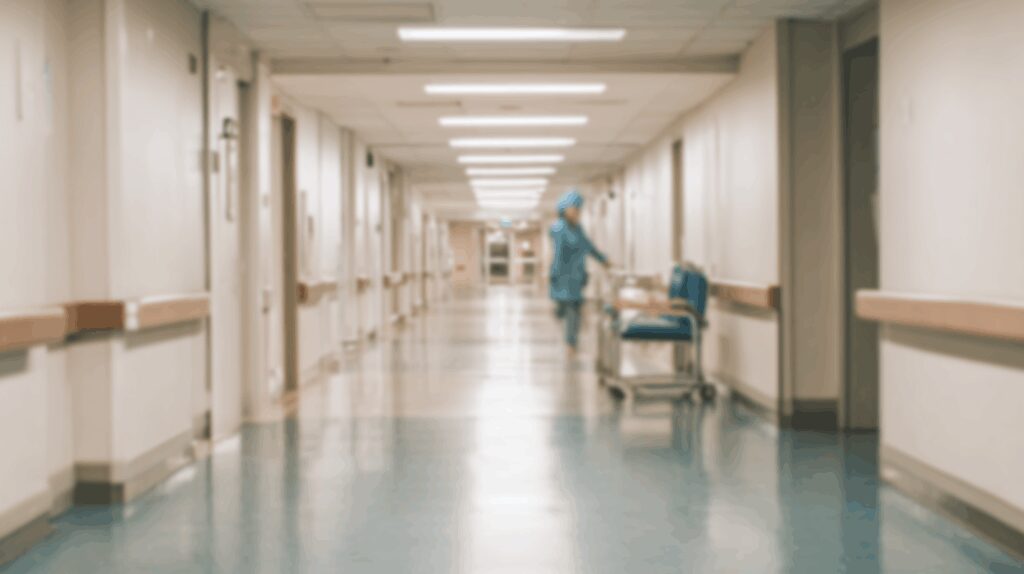 Aged care and hospital slip testing – vinyl safety flooring in clinical corridor.